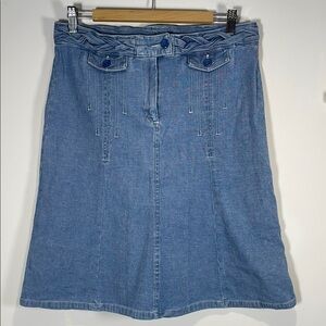 Vintage 90s Knee-Length Blue A-Line Cargo with Braided Belt Skirt
